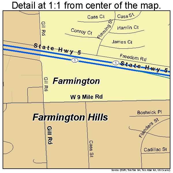 Farmington, Michigan road map detail