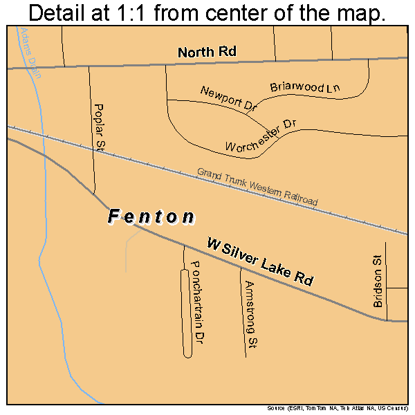 Fenton, Michigan road map detail