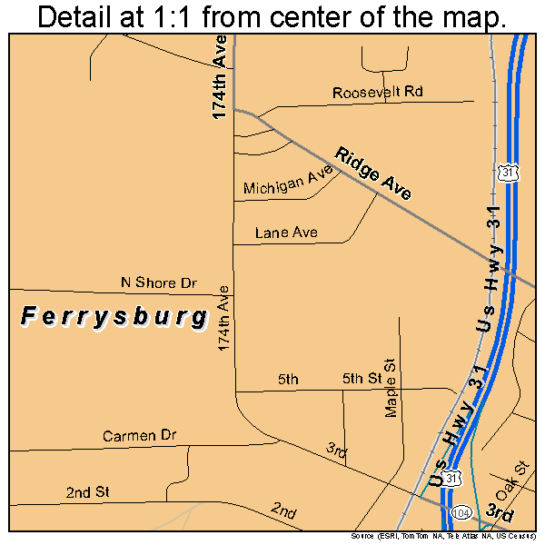 Ferrysburg, Michigan road map detail