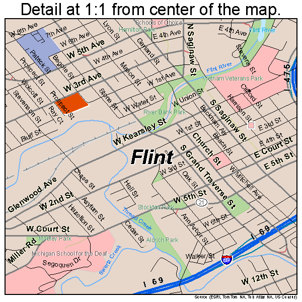 Flint, Michigan road map detail