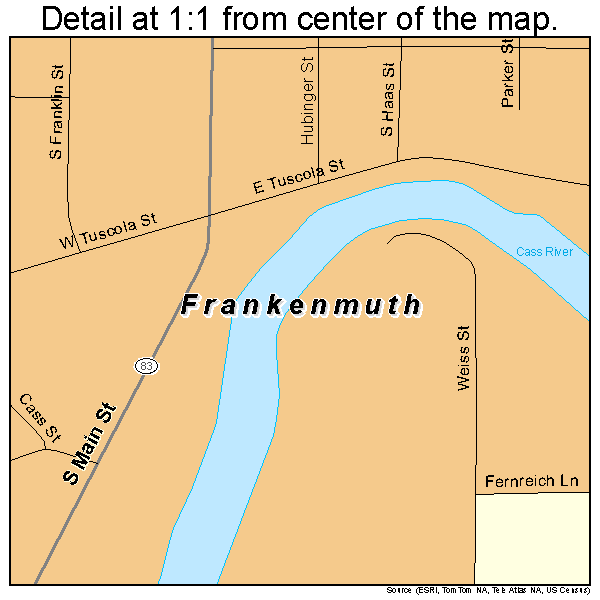Frankenmuth, Michigan road map detail