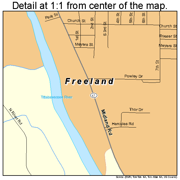 Freeland, Michigan road map detail