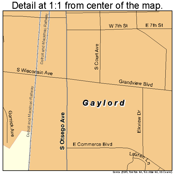 Gaylord, Michigan road map detail