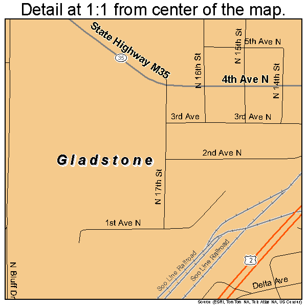 Gladstone, Michigan road map detail