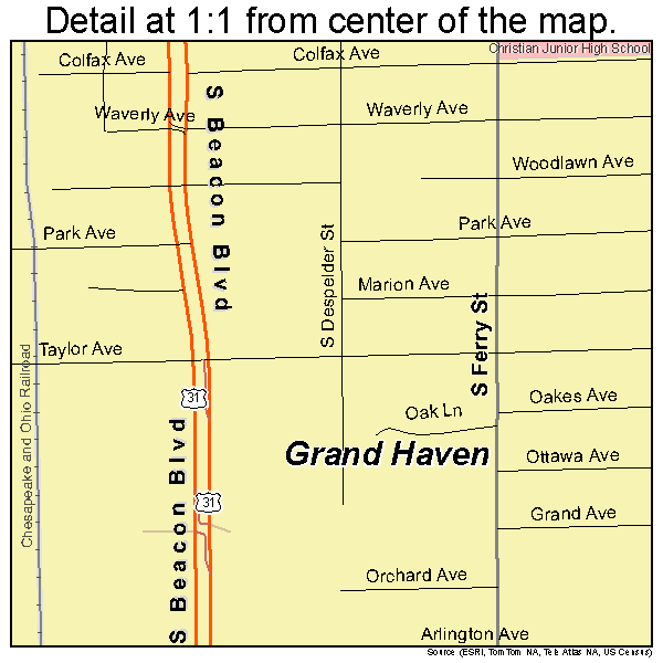 Grand Haven, Michigan road map detail