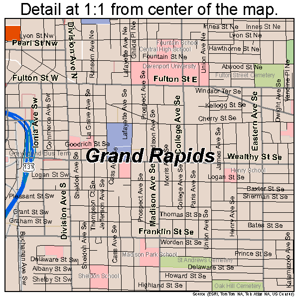 Grand Rapids, Michigan road map detail