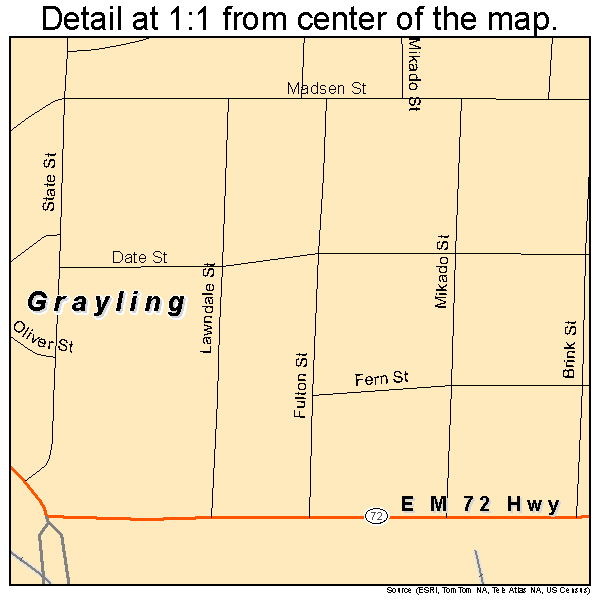 Grayling, Michigan road map detail