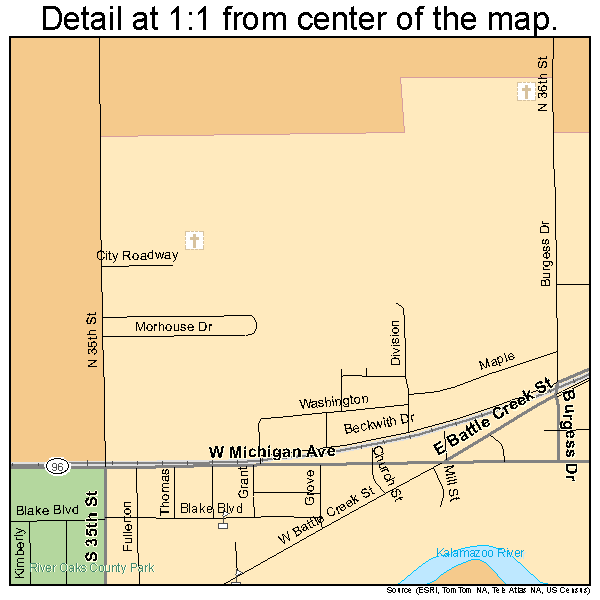 Greater Galesburg, Michigan road map detail