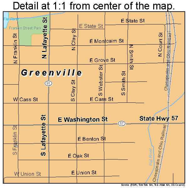 Greenville, Michigan road map detail