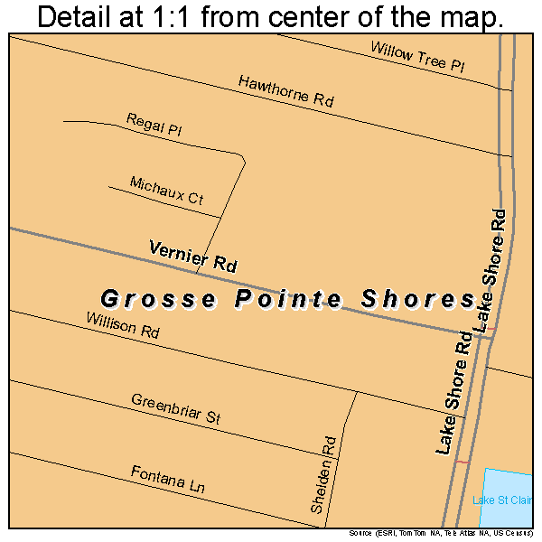 Grosse Pointe Shores, Michigan road map detail
