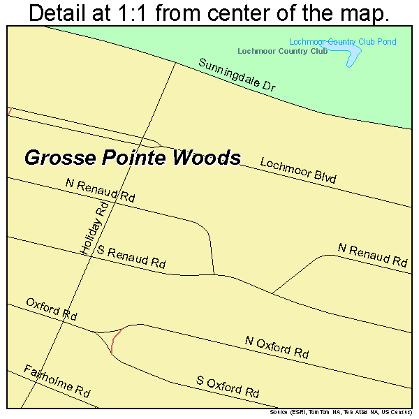 Grosse Pointe Woods, Michigan road map detail