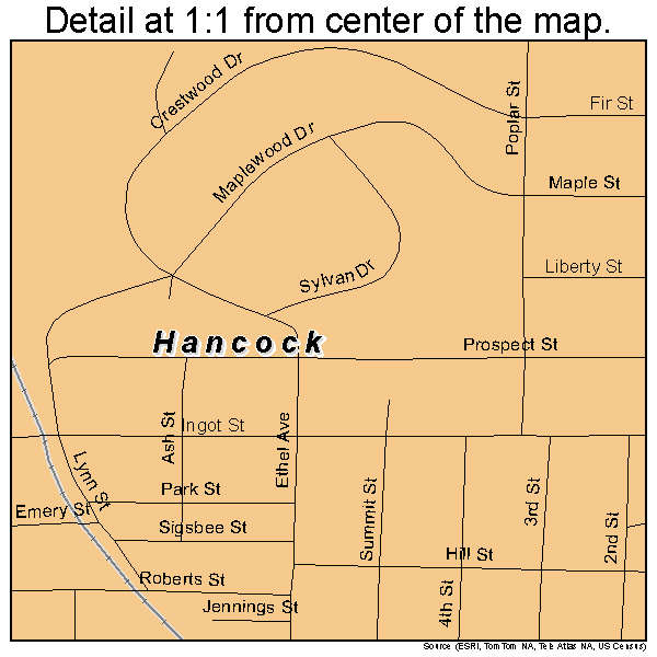 Hancock, Michigan road map detail
