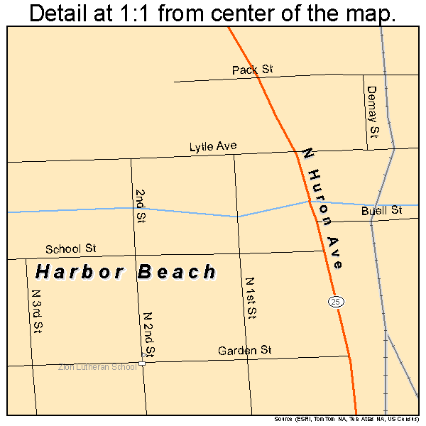 Harbor Beach, Michigan road map detail