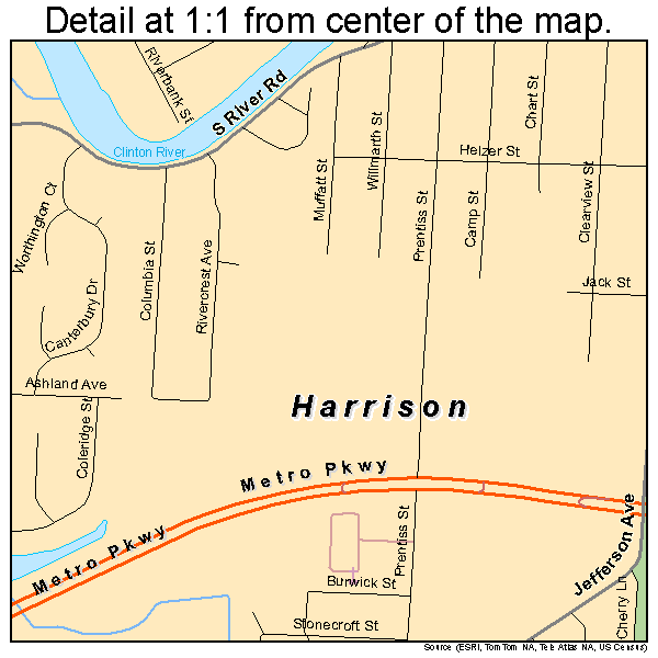 Harrison, Michigan road map detail