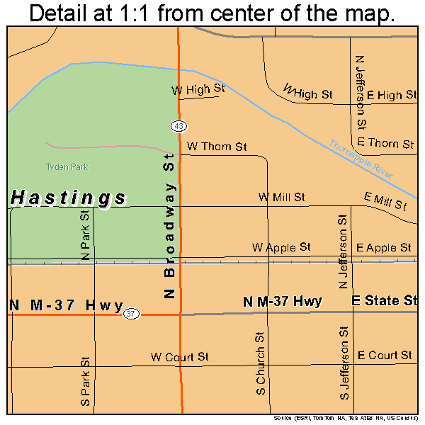 Hastings, Michigan road map detail