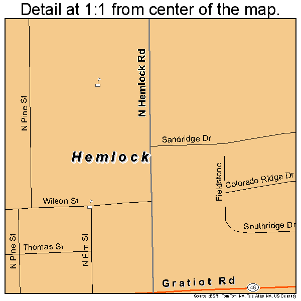 Hemlock, Michigan road map detail