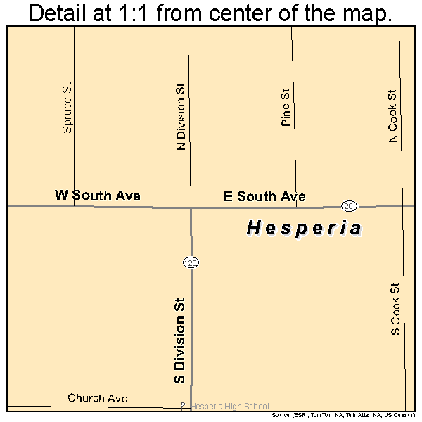 Hesperia, Michigan road map detail