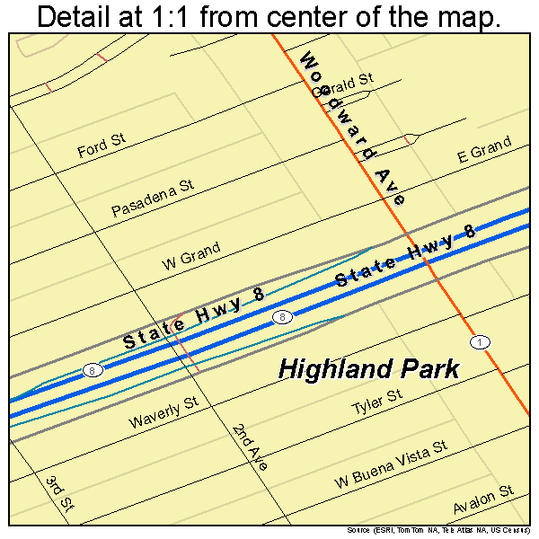 Highland Park, Michigan road map detail