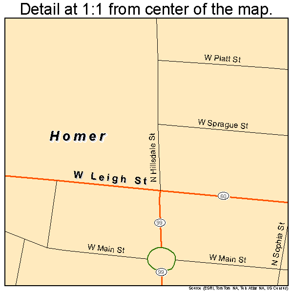 Homer, Michigan road map detail