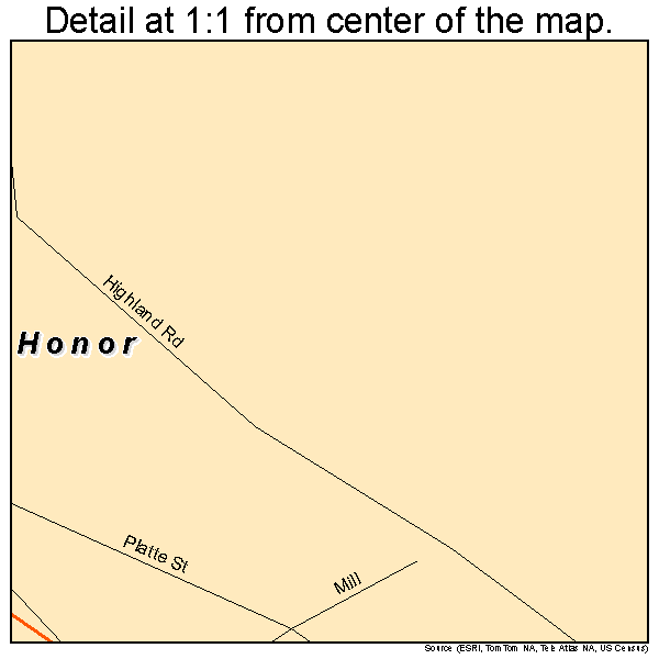 Honor, Michigan road map detail