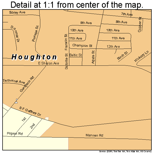 Houghton, Michigan road map detail