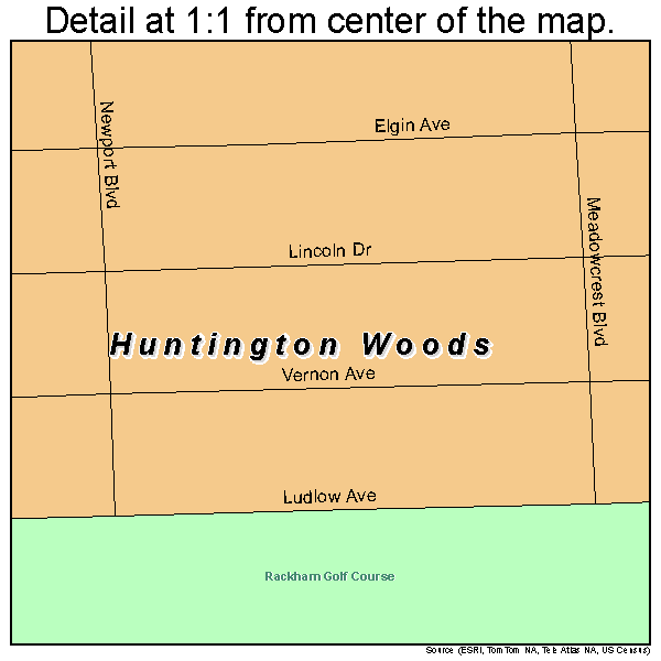 Huntington Woods, Michigan road map detail
