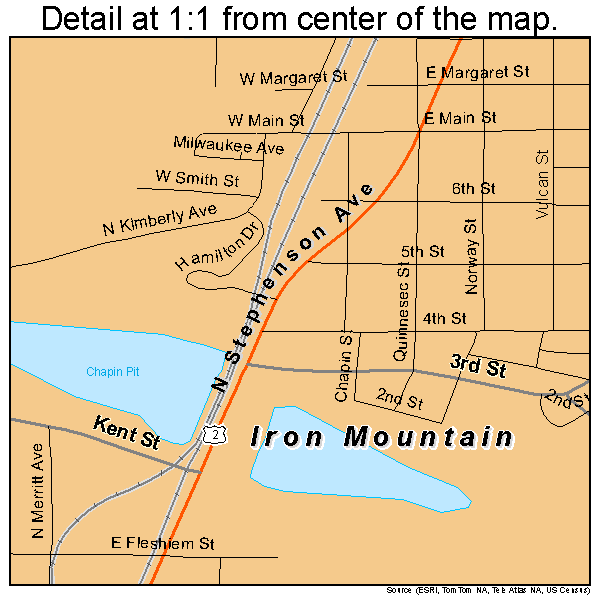 Iron Mountain, Michigan road map detail