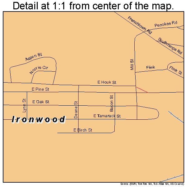 Ironwood, Michigan road map detail