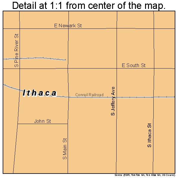 Ithaca, Michigan road map detail