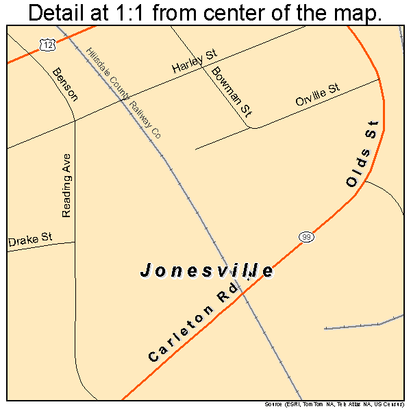 Jonesville, Michigan road map detail