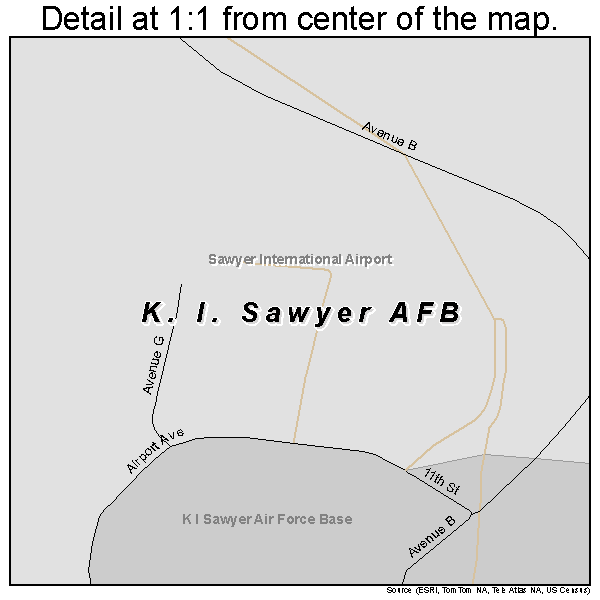 K. I. Sawyer AFB, Michigan road map detail