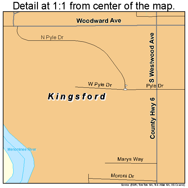 Kingsford, Michigan road map detail