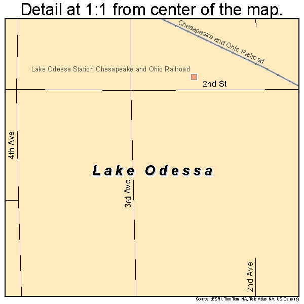 Lake Odessa, Michigan road map detail