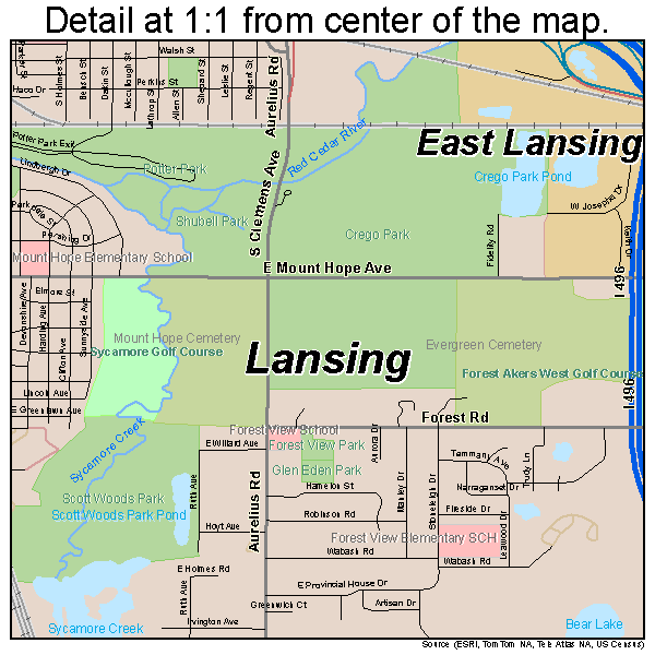 Lansing, Michigan road map detail