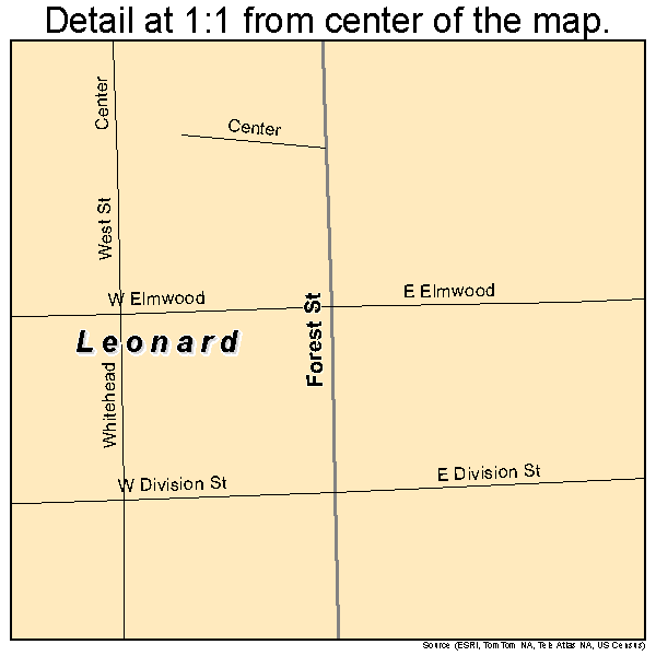 Leonard, Michigan road map detail