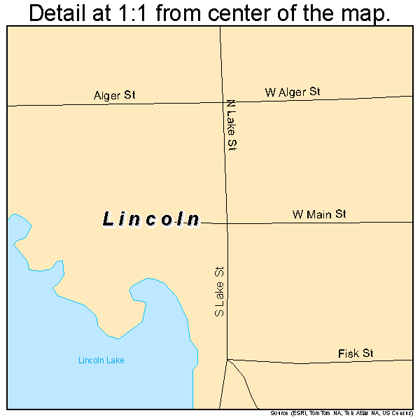 Lincoln, Michigan road map detail