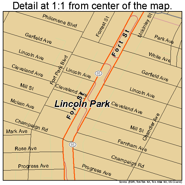Lincoln Park, Michigan road map detail