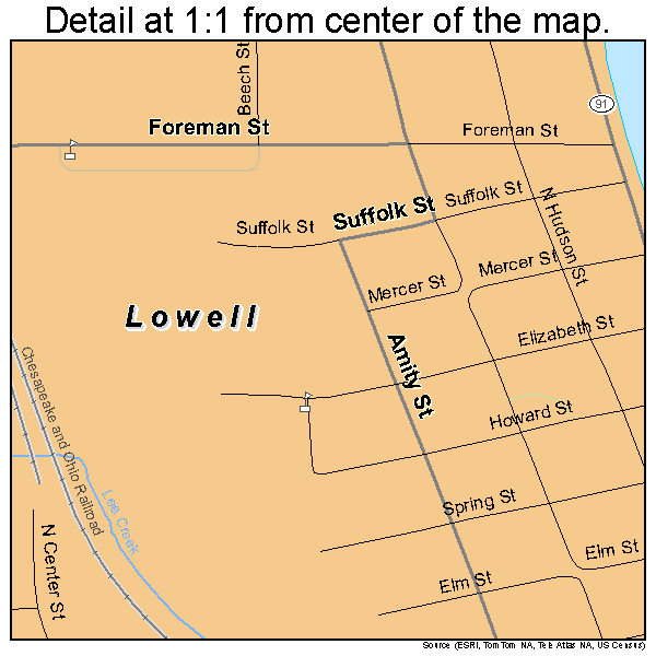 Lowell, Michigan road map detail