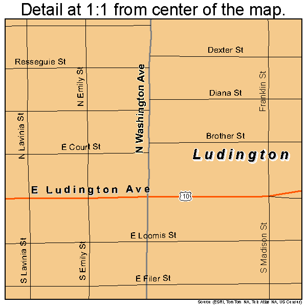 Ludington, Michigan road map detail