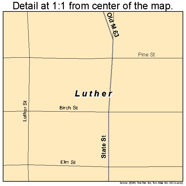 Luther, Michigan road map detail