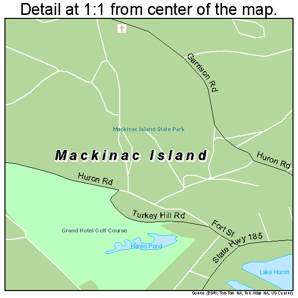 Mackinac Island, Michigan road map detail