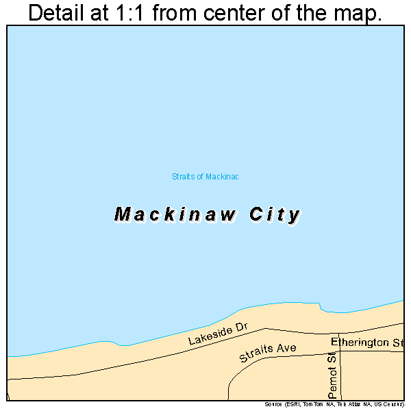Mackinaw City, Michigan road map detail
