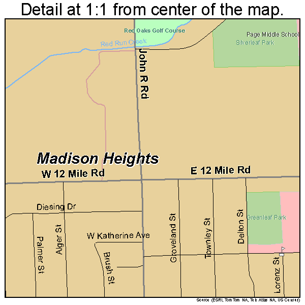 Madison Heights, Michigan road map detail