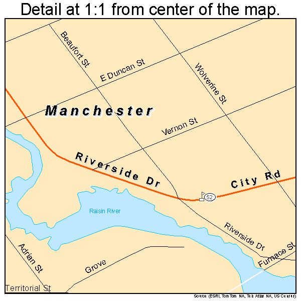 Manchester, Michigan road map detail