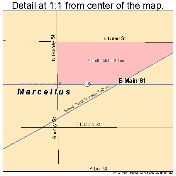 Marcellus, Michigan road map detail