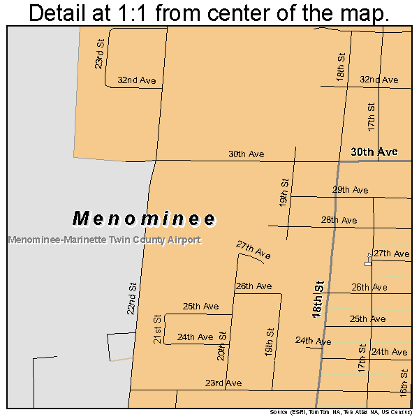 Menominee, Michigan road map detail