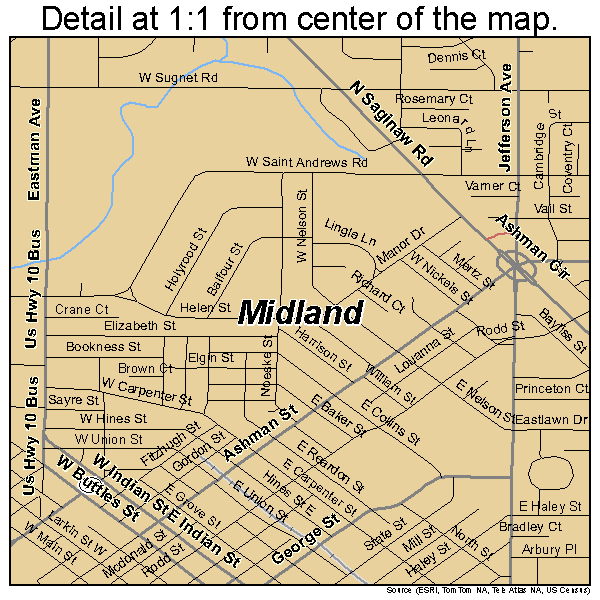 Midland, Michigan road map detail