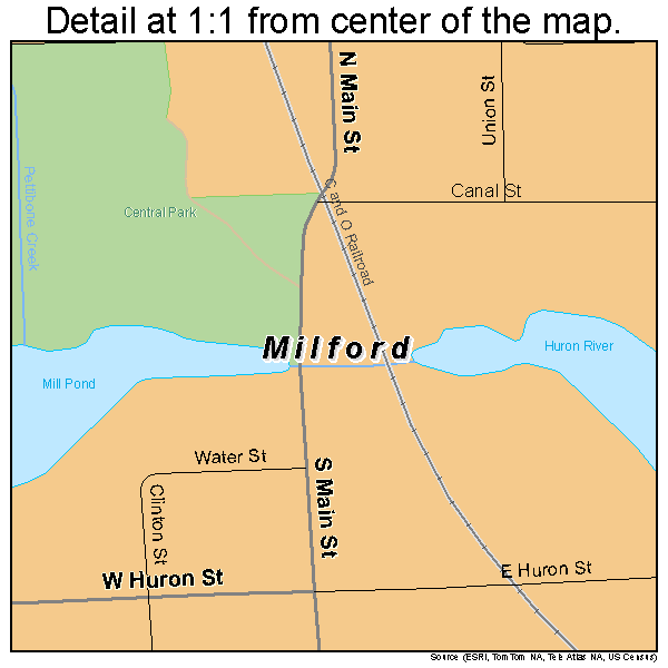 Milford, Michigan road map detail