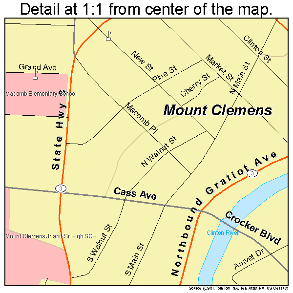 Mount Clemens, Michigan road map detail