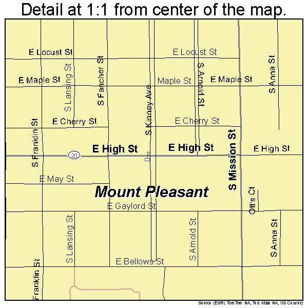 Mount Pleasant, Michigan road map detail